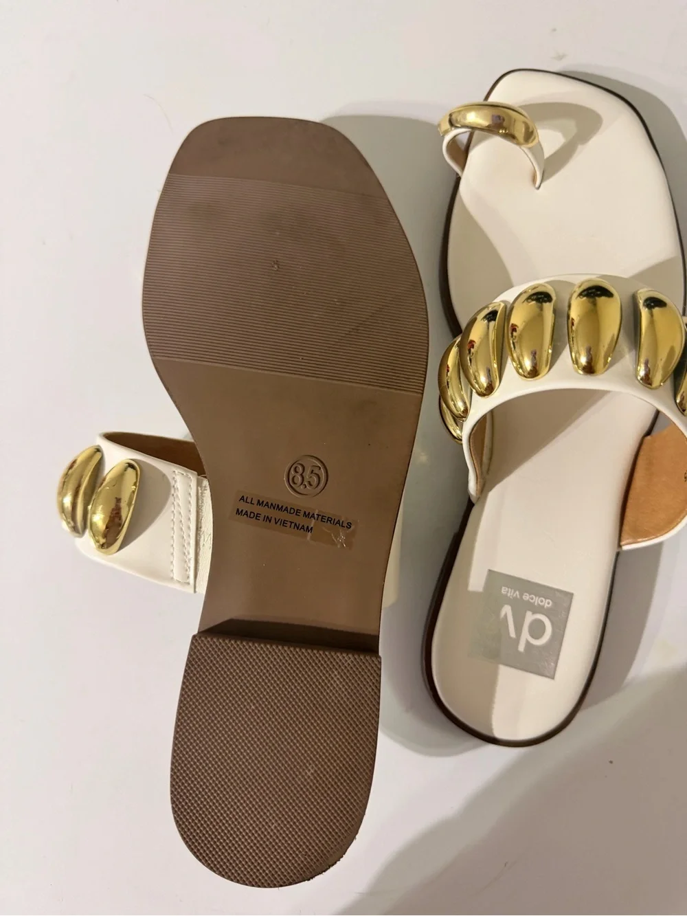 DV by Dolce Vita White Slide Sandal with Gold Embellished Strap